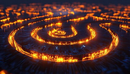 Aufkleber - Abstract fiery circular techno structure over city