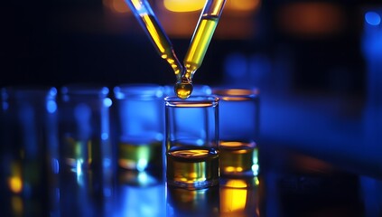 Poster - Lab experiment, liquid transfer, science, colorful lighting