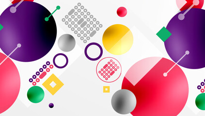 Poster - Minimalistic abstract vector design, layered geometric shapes circles, squares, and triangles with soft pastel gradients and semi-transparent effects. Perfect for contemporary use