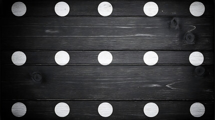 Poster - Monochrome Wooden Surface with White Circular Patterns in Three Rows Elegant Background Display