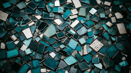 Poster - Mosaic of Teal and White Tiles Decorative Wall Art Texture Surface for Interior Decor Design