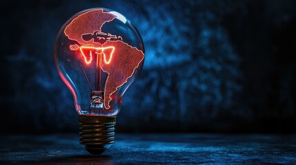 Poster - Illuminated Light Bulb with South America Map in Red Color