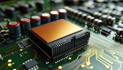 Aufkleber - Closeup CPU on Circuit Board with Components
