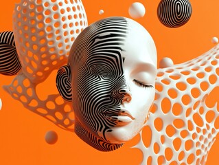 Poster - Abstract face with patterned design. AI.