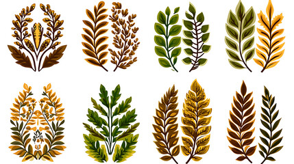 Poster - Ornamental Foliage Design Assortment Featuring Brown Green and Yellow Leaf Elements Isolated