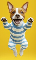 Canvas Print - Happy dog in pajamas. AI.