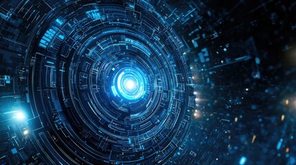Fototapete - Futuristic Digital Technology Abstract Design with Bright Center Light