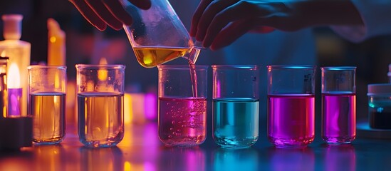 Poster - Lab Experiment - Pouring Liquid into Beaker - Colorful Chemicals