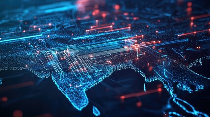 Poster - Digital Map of Asia with Neon Lights and Data Visualizations