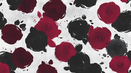 Poster - Painted Roses Patterned Backdrop with Floral Elements and Crimson and Ebony Palette Decorative Design