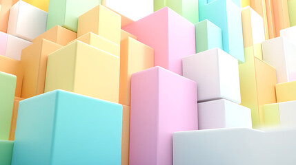 Poster - Pastel Colored Cube Abstraction Featuring Geometric Arrangement and Light and Shadow Combination