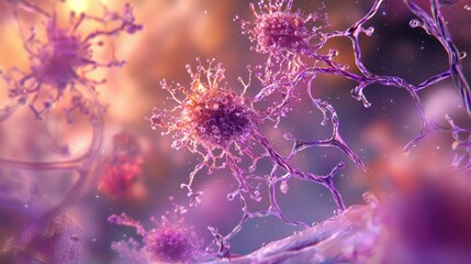 Poster - Close-up View of Colorful Neurons in a Microscopic Environment