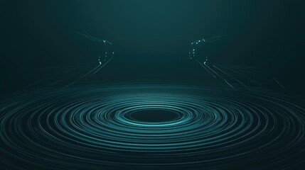Fototapete - Abstract Circular Light Patterns with Futuristic Dark Background