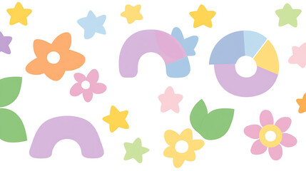 Poster - Pastel Floral and Celestial Elements Arranged in a Whimsical Seamless Pattern on White Backdrop
