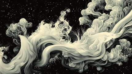 Wall Mural - Elegant swirling smoke abstract art dark background. AI Generated