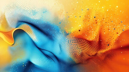 Poster - Vibrant Blue and Orange Abstract Background with Wave Patterns