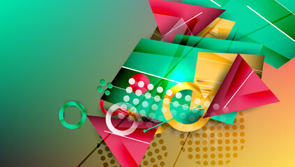 Aufkleber - Abstract background - overlapping circles, rectangles, and triangles with vibrant gradients. Semi-transparent shapes create depth and balance