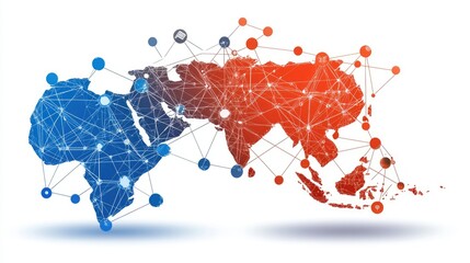 Poster - Abstract Network Map of Asia and Middle East with Connections