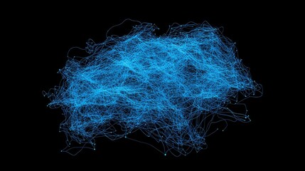 Fototapete - Abstract Blue Lines and Patterns on a Black Background with Depth