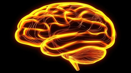 Poster - Abstract Brain Illustration with Neon Orange Glow on Black Background