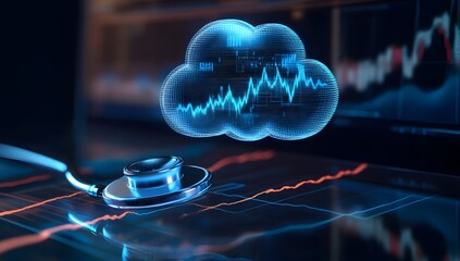 Aufkleber - Cloud computing in healthcare, digital stethoscope on charts