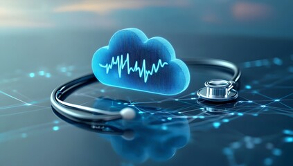 Aufkleber - Cloud-based medical data, stethoscope, digital network
