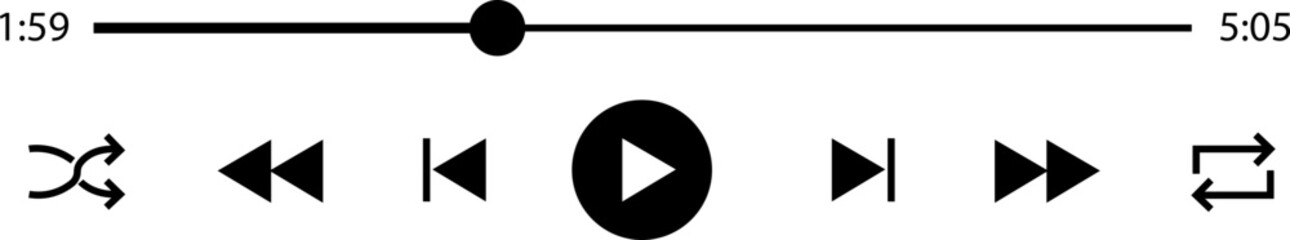 Poster - Multimedia video and music player with play button icon. Video streaming frame on internet, modern social media video player interface template live digital stream isolated on transparent background.