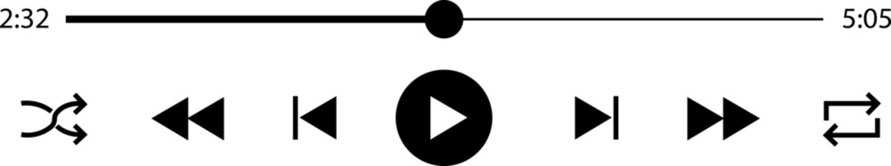 Poster - Multimedia video and music player with play button icon. Video streaming frame on internet, modern social media video player interface template live digital stream isolated on transparent background.
