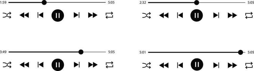 Poster - Multimedia video and music pause button icons set. Video streaming frame on internet, modern social media video pause interface template live digital stream vector isolated on transparent background.