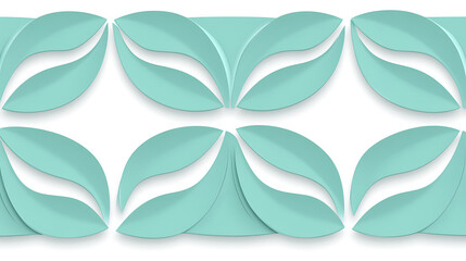 Poster - Serene Aqua Leaves Arrangement Abstract Pattern Gentle Curves Design Minimalist Style Seamless Repeat