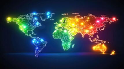 Fototapete - Colorful Network Connections Across Global World Map Design