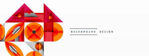 Poster - Geometric abstract composition with intersecting shapes, circles, triangles, and gradients, blending vibrant colors and dynamic contrasts to create a modern, futuristic visual design