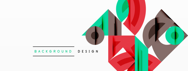 Wall Mural - Abstract geometric background with shapes, featuring circular and rounded elements. Bold contrast, smooth gradients, dynamic composition, futuristic style