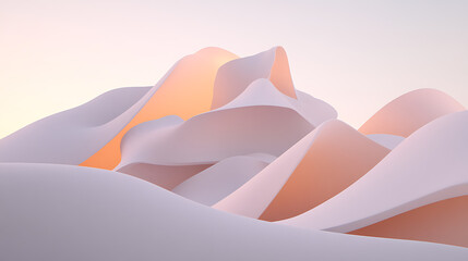 Poster - Soft Pastel Abstract Flowing Forms in Light Peach and White Color Palette Dreamscape 3D Render