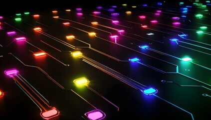 Aufkleber - Colorful circuit board glowing with neon lights