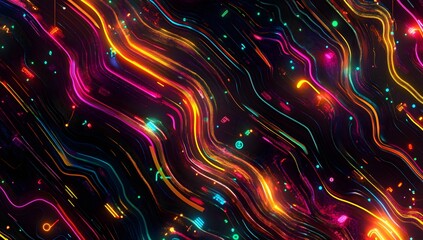 Aufkleber - Abstract digital lines, vibrant colors, flowing, night background