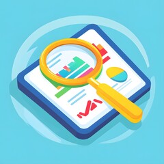 Poster - Data analysis report review with magnifying glass