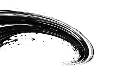Poster - Swirling Brush Stroke Black Ink Design Artistic Creative Fluid Dynamic Motion Abstract Pattern on White