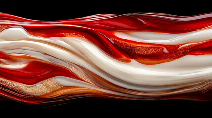 Poster - Swirling Layers of Red White and Creamy Gold Abstract Art on Black Backdrop Shiny Gradient Design