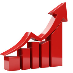 Poster - a vibrant, 3d model of a red bar graph with an upward-trending arrow, highlighting positive growth