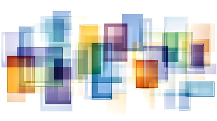 Poster - Translucent Colorful Rectangles Overlapping in Abstract Design Arrangement on Clean White Backdrop