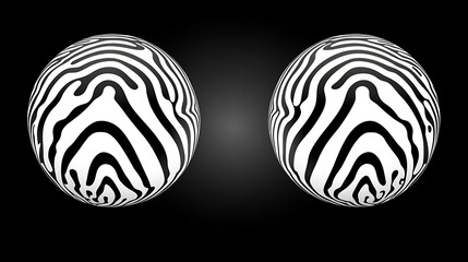 Poster - Two Spheres with Zebra Pattern Design Optical Illusion Black and White Abstract Rendering Artwork