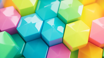 Poster - Vibrant Hexagonal Mosaic of Geometric Shapes Modern Art Installation Bold Colors Palette Display