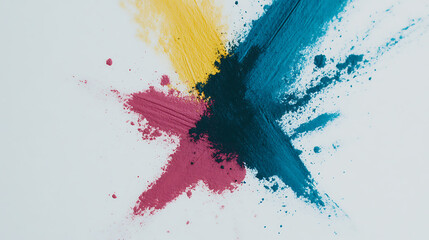 Poster - Vibrant Powder Pigments Displaying Cyan Magenta and Yellow Hues on a Light Surface Texture