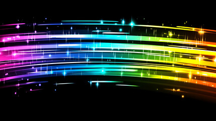 Poster - Vibrant Spectrum of Rainbow Light Streaks on a Dark Canvas Background Radiating Brilliance