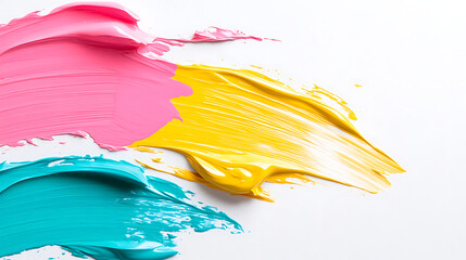 Poster - Vibrant Strokes of Pink Yellow and Cyan Acrylic Paint Creating a Colorful Abstract Design