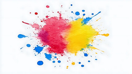 Poster - Vibrant Watercolor Paint Splash Red Yellow and Blue Blend on Clean White Backdrop Artwork