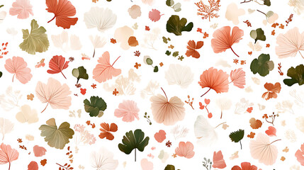 Poster - Watercolor Delight Pattern featuring Whimsical Foliage in Earthy Tones for Textile and Creative Projects