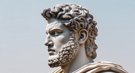 Wall Mural - Poseidon Greek god statue side view portrait on plain white background