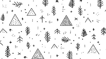Poster - whimsical winter forest pattern featuring trees triangles and snowflakes for background and decorati